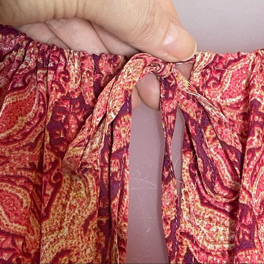 Sanctuary lyric bell sleeve sunset boho tie neck medallion blouse size medium - Picture 4 of 8